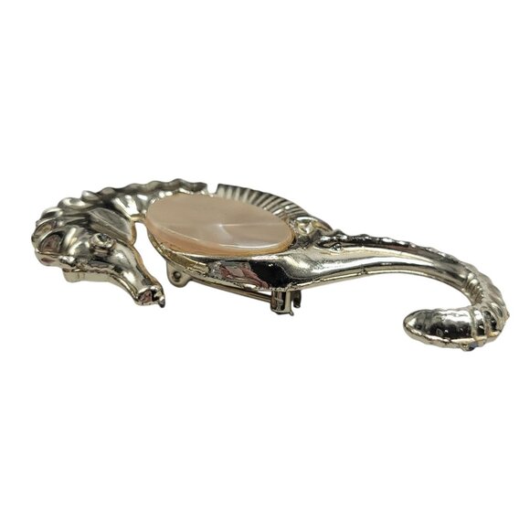 Vtg Seahorse Brooch Pink Belly Silver Tone 2.25" Sea Nautical Animal Beach Gift - Picture 6 of 9